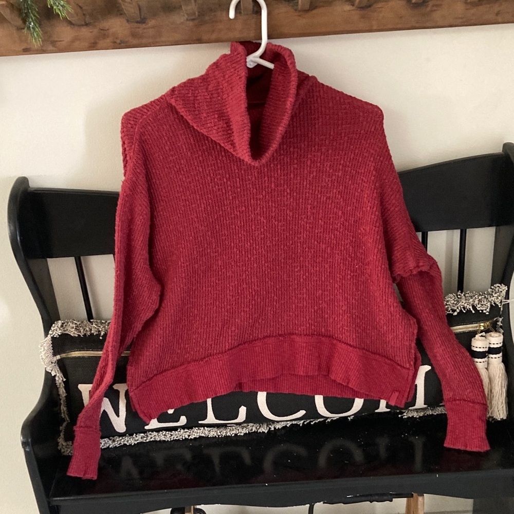 We The Free Wine-Red Cowl Neck Sweater
